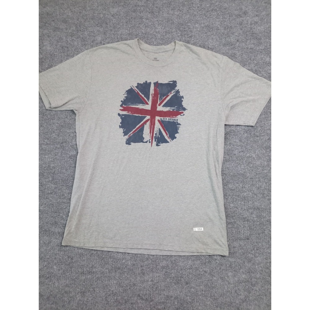 Ben Sherman Union Jack Graphic T Shirt Men's Large Gray British Flag Tee
